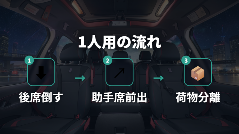 後席を倒した荷室の使い方と1人用レイアウト