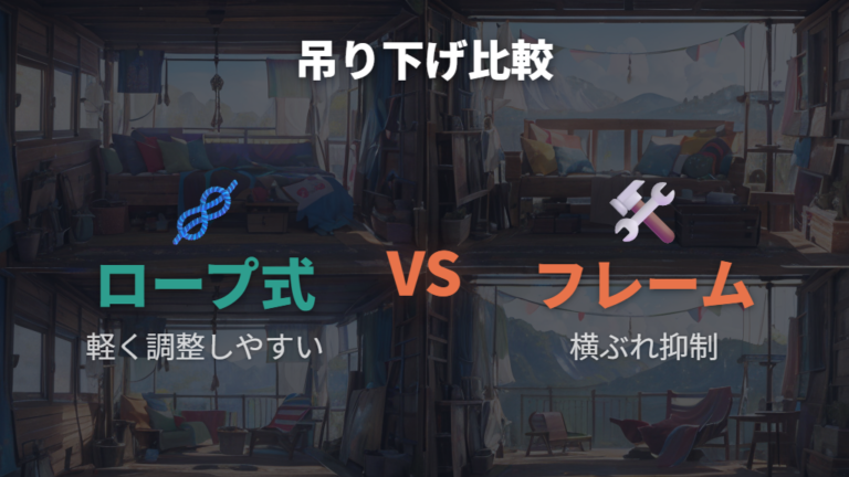 吊り下げ式二段ベッドの基本構造はロープ式とフレーム式で違う