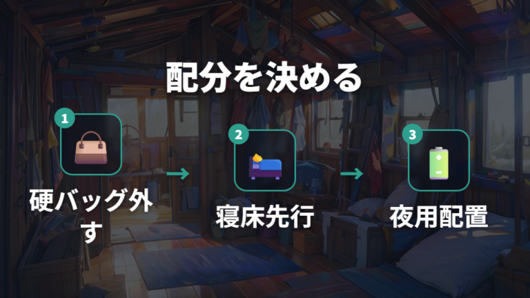 荷物と寝床の配置術は硬いバッグを持ち込まないことから始める