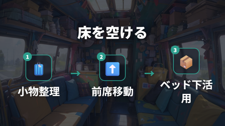 荷物を置いたまま寝る工夫は床を空けることから始める