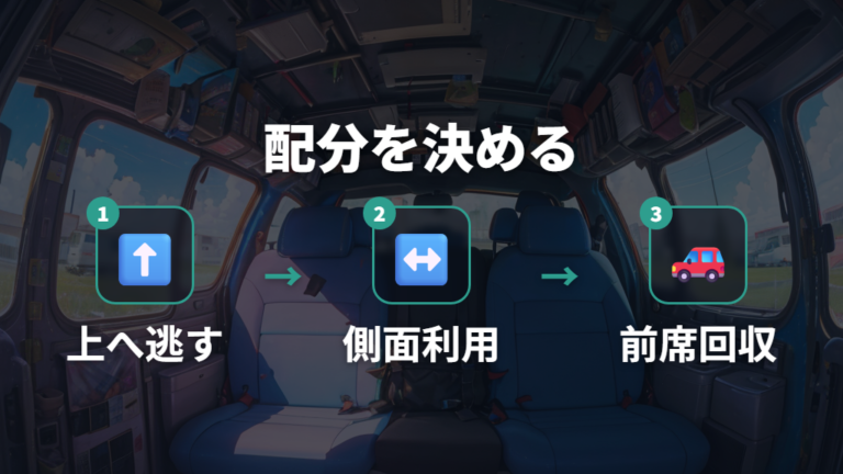 2人旅の荷物収納は天井と側面も活かす