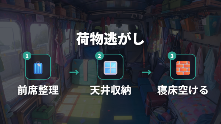 4人分の荷物は寝床から逃がして収納する