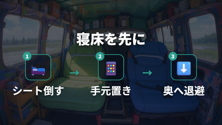 車内を広く使う収納レイアウトは寝床を先に決める