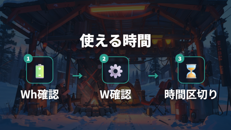 ポータブル電源で使える時間はWhとロスで計算する