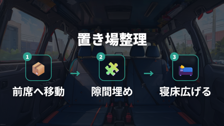 荷物を置く場所と収納の工夫で寝床を広げる