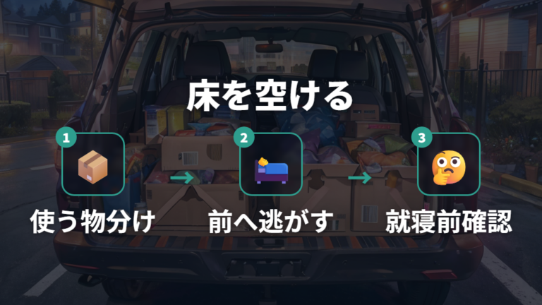 4人分の荷物収納レイアウトは床を空けることから始める