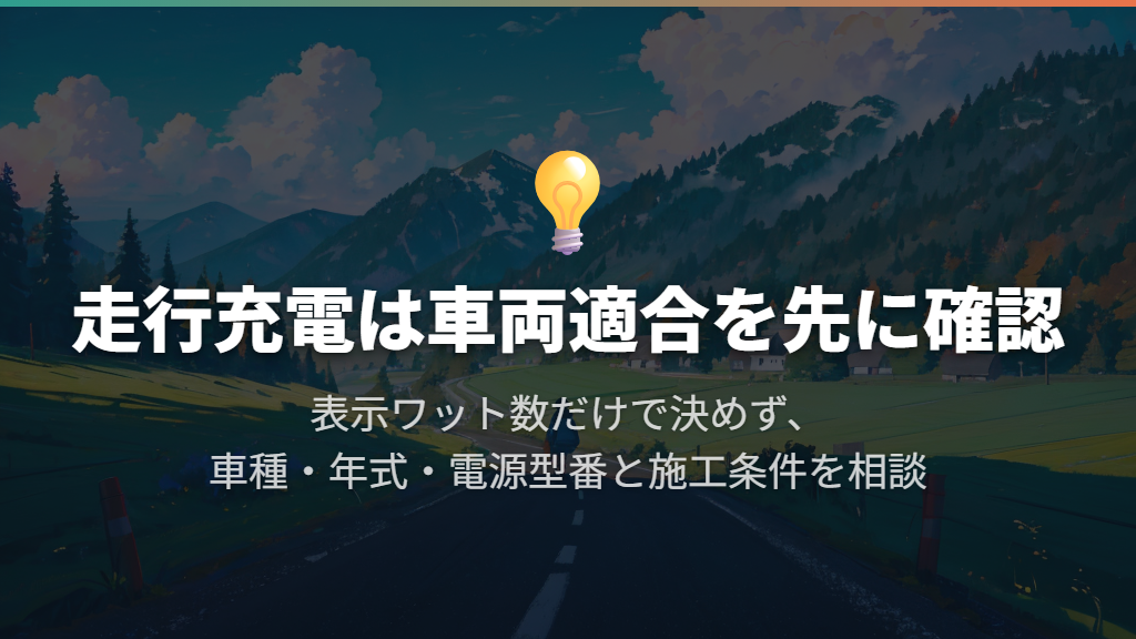 連泊の走行充電はワット数より車両適合を先に確認する