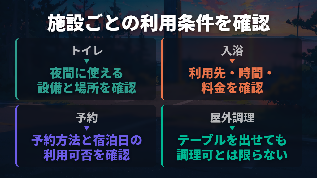 トイレ・入浴・予約は施設ごとの条件まで読む