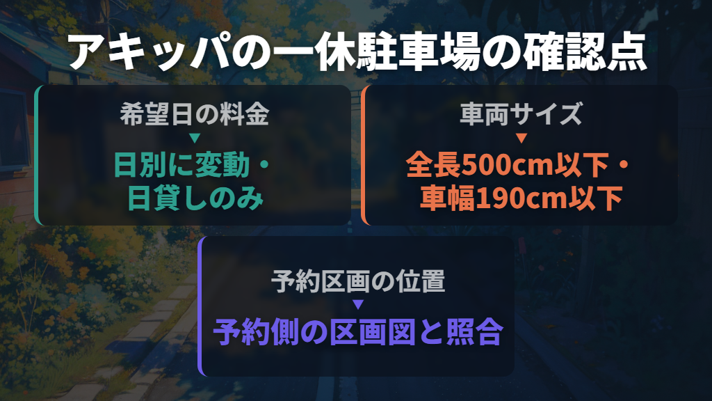 日帰り駐車は日別料金と車両サイズを確認する