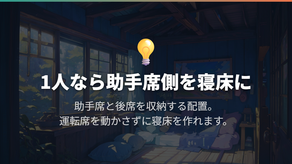 1人なら助手席側の約230cmを使うのが基本