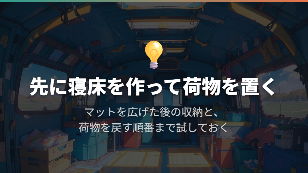 荷物の置き場は、シートを寝床にしてから決める